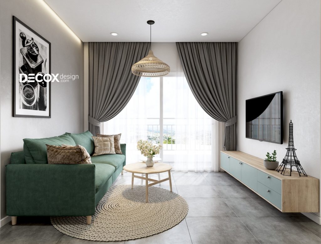 thiết kế nội thất phòng khách chung cư với rèm cửa