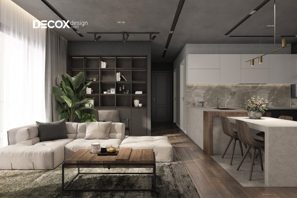 thiết kế nội thất phòng khách chung cư bố trí cây xanh