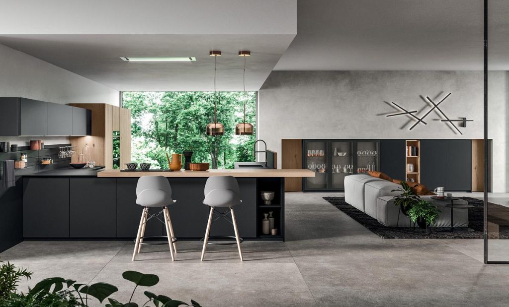nội thất phòng khách và bếp biệt thự  hiện đại