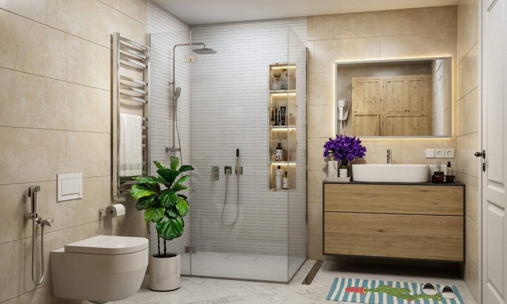 nội thất nhà tắm đơn giản, đầy đủ tiện nghi
