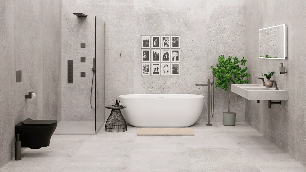 nội thất nhà tắm sử dụng màu trung tính sạch sẽ