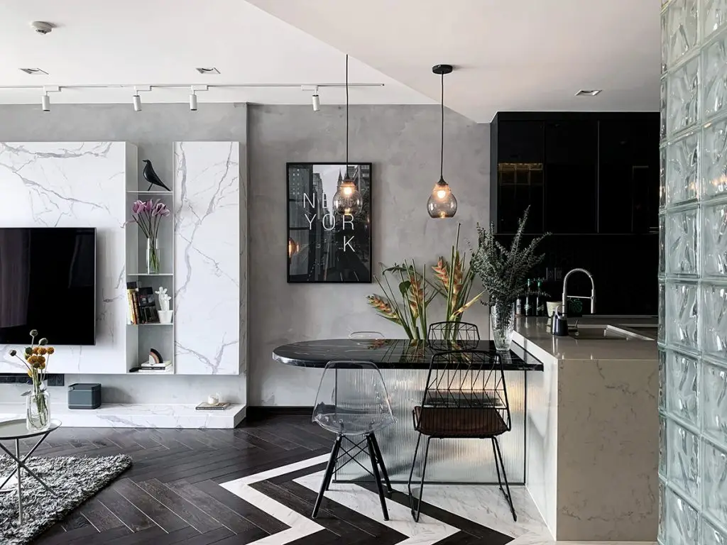 phong cách thiết kế nội thất đương đại với chất liệu kim loại