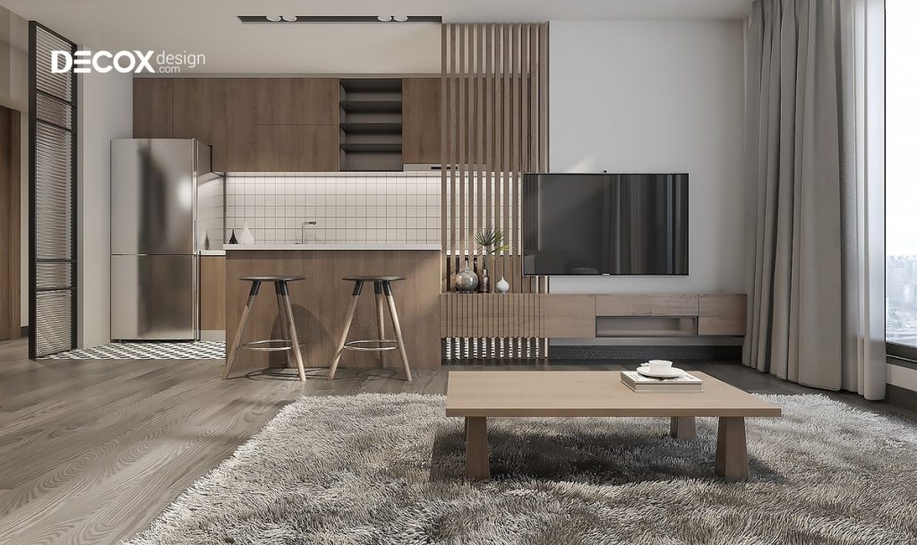 thiết kế nội thất chung cư 1 phòng ngủ tinh gọn, hiện đại