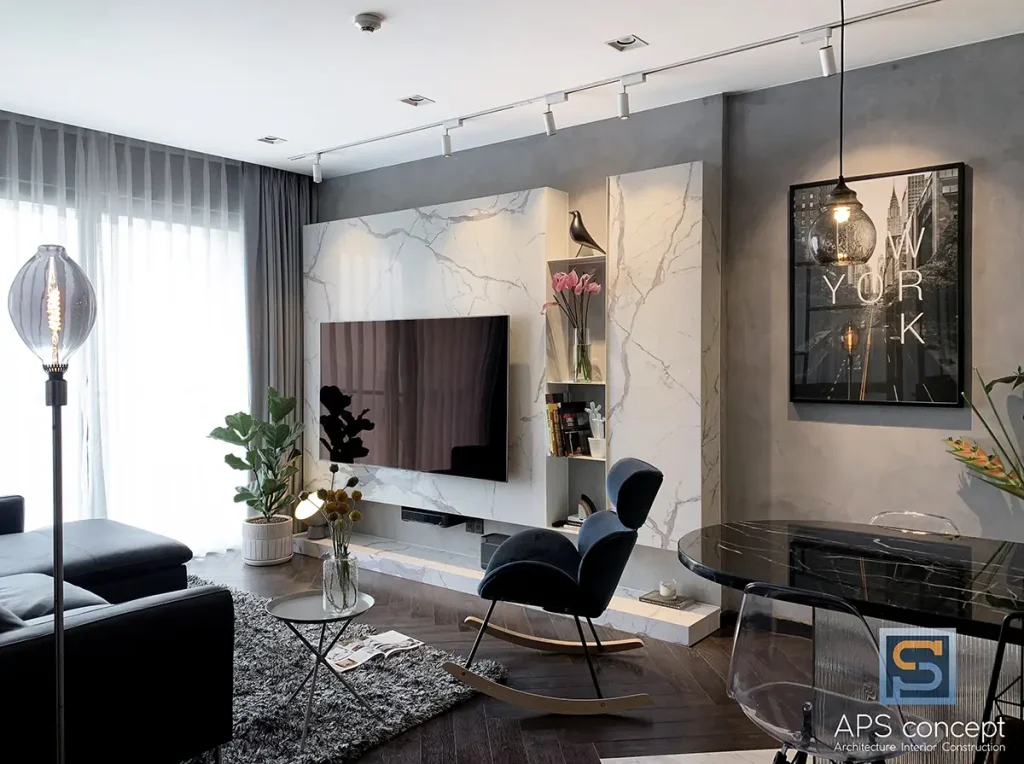 thiết kế nội thất chung cư 2 phòng ngủ 45m2