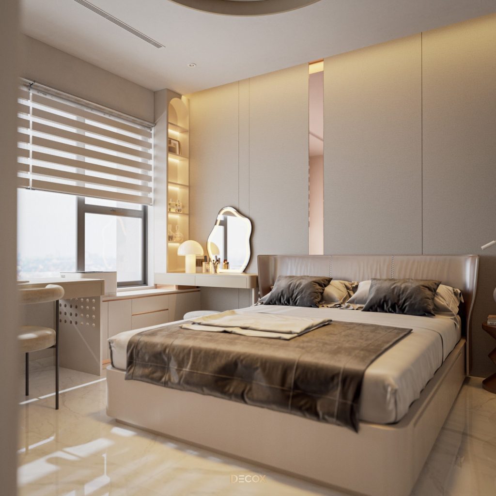 thiết kế nội thất chung cư 2 phòng ngủ 50m2 tối giản
