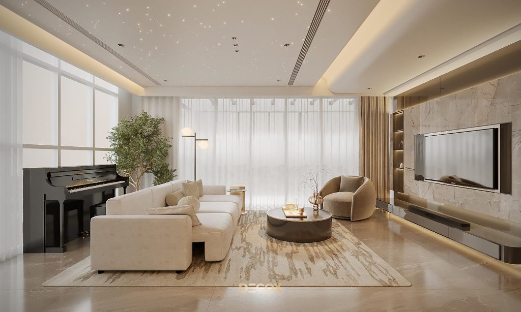 thiết kế nội thất chung cư 90m2 phối màu sắc hài hoà
