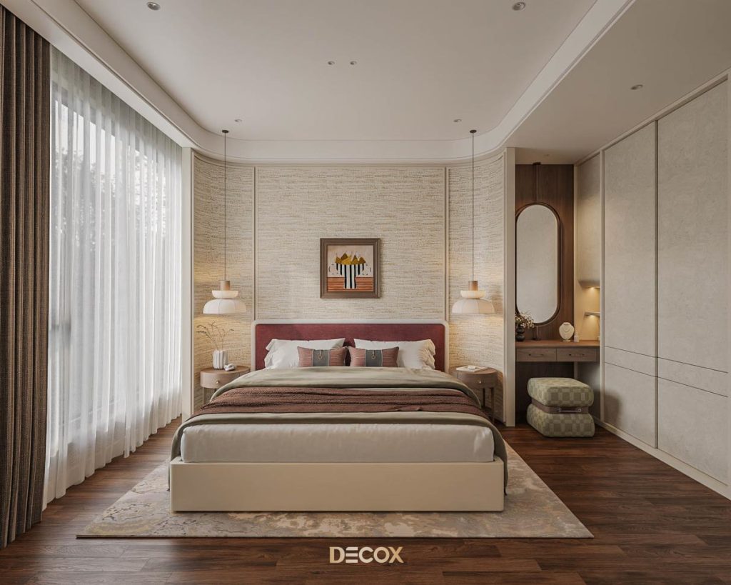 thiết kế nội thất chung cư 90m2 với hệ tủ quần áo kịch trần