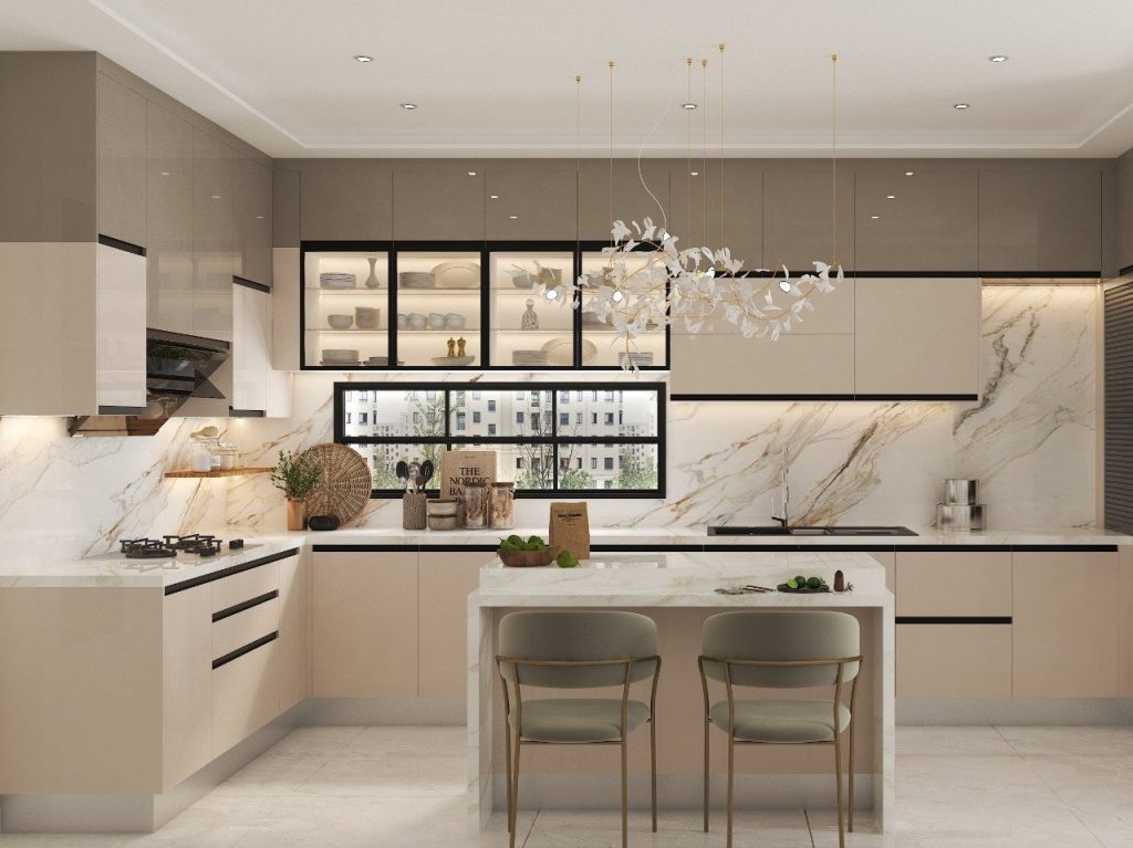 Mẫu thiết kế nội thất luxury cho phòng bếp căn hộ chung cư