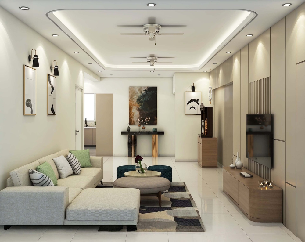 Thiết kế nội thất phòng khách nhà ống tối giản