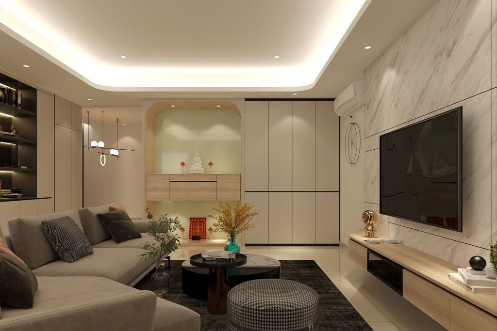 Thiết kế nội thất phòng khách chung cư có bàn thờ