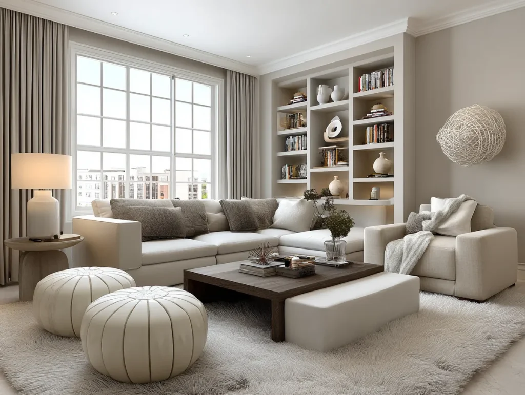 Thiết kế nội thất phòng khách với gam màu trung tính