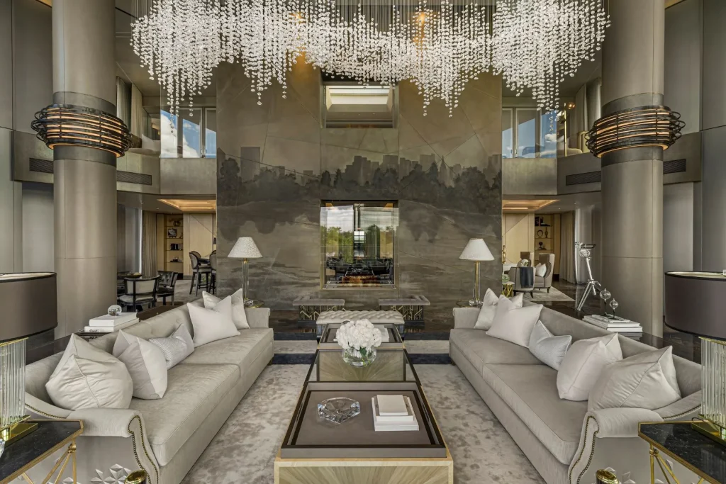 thiết kế nội thất phòng khách nhà ống chất liệu sang trọng