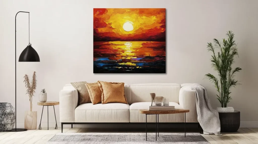 thiết kế nội thất phòng khách nhà ống tranh treo tường