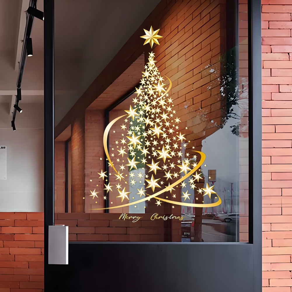 trang trí noel cửa kính đơn giản
