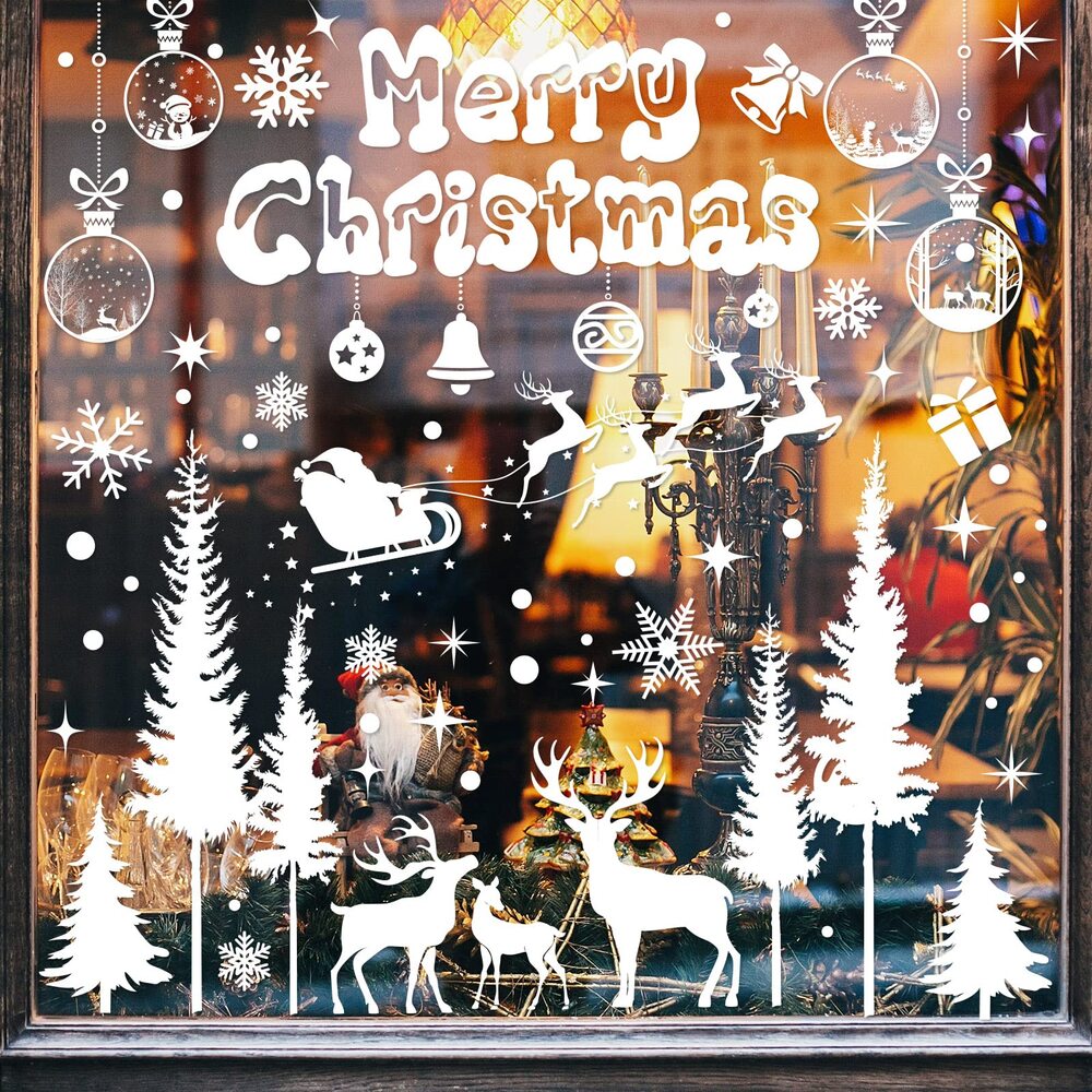 trang trí noel cho cửa kính với hình xốp đàn tuần lộc