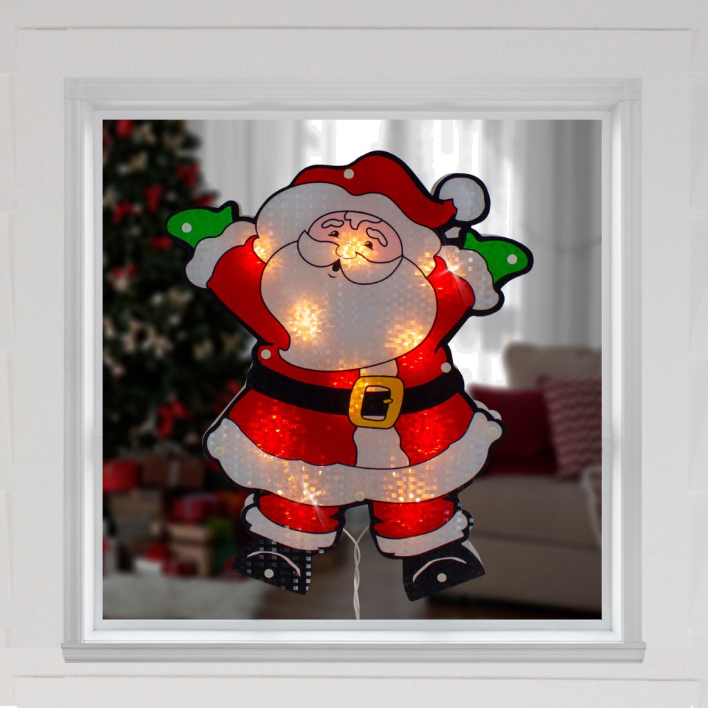 trang trí noel cho cửa kính với hình xốp ông già noel