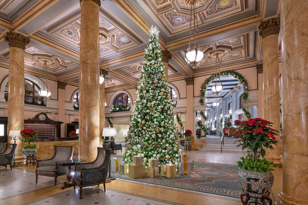 trang trí noel quán cafe với cây thông đẹp
