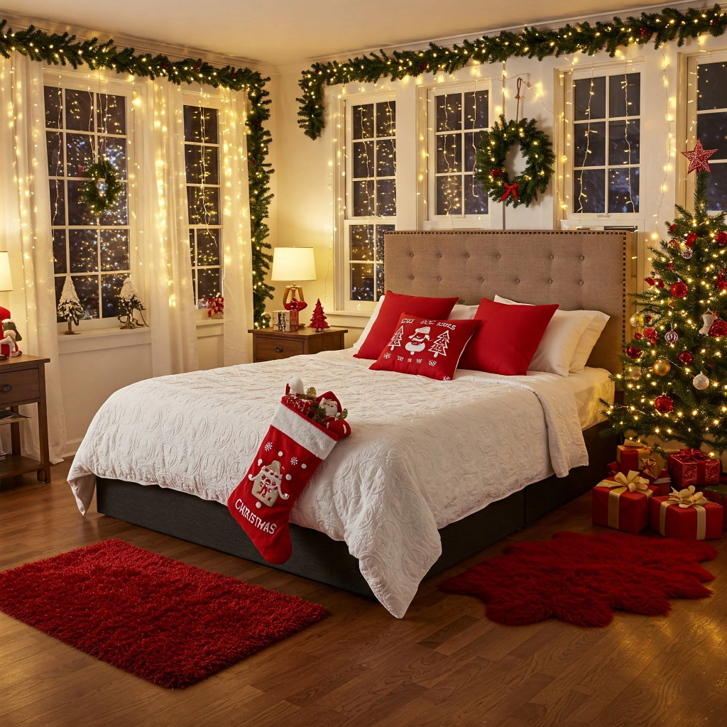 trang trí noel tại nhà ở phòng ngủ rực rỡ