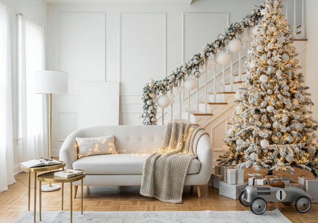 trang trí noel tại nhà tại cầu thang lung linh