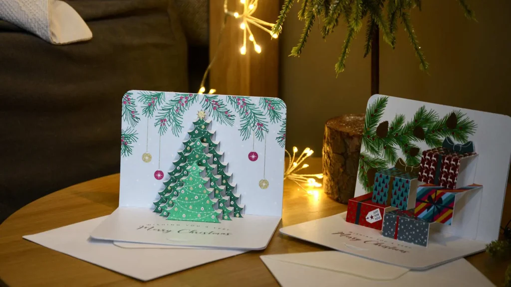 trang trí thiệp giáng sinh hình cây thông noel