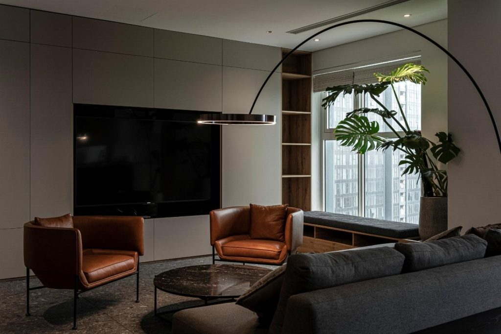 decor phòng khách với đèn cây độc đáo