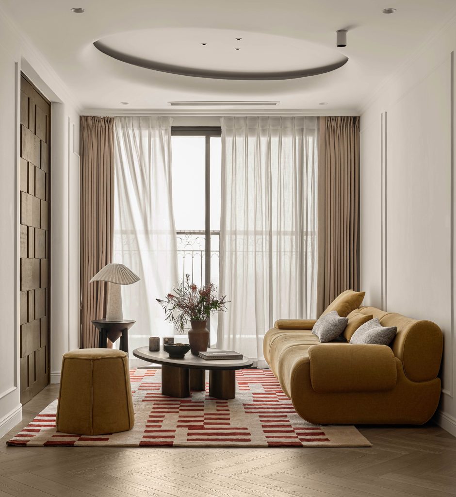 decor phòng khách với rèm cửa 2 lớp