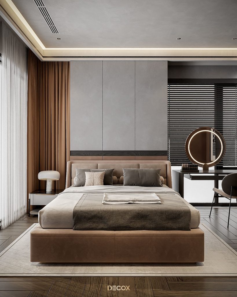 decor phong ngủ với bàn trang điểm 