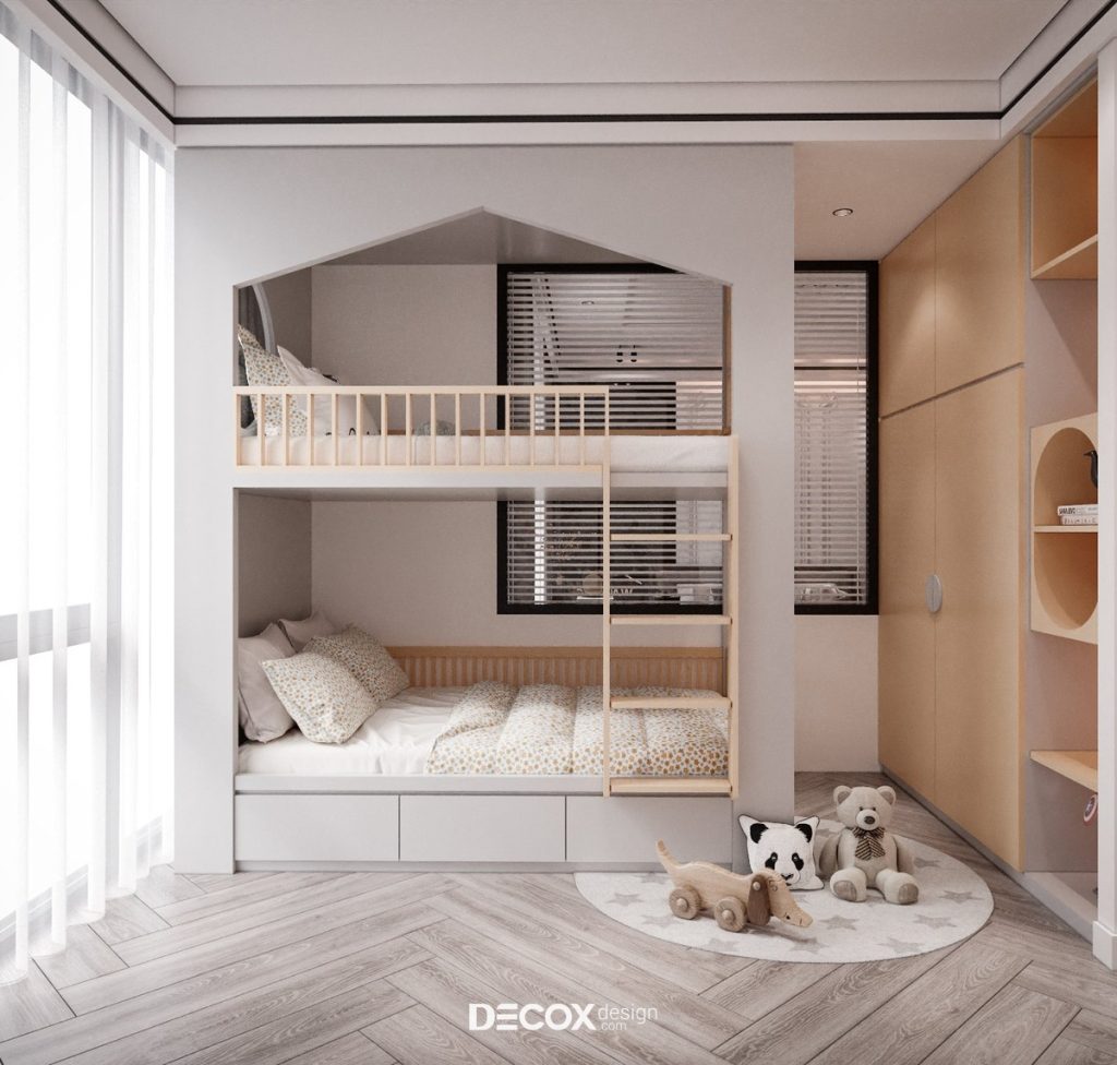 decor phong ngủ với giường 2 tầng
