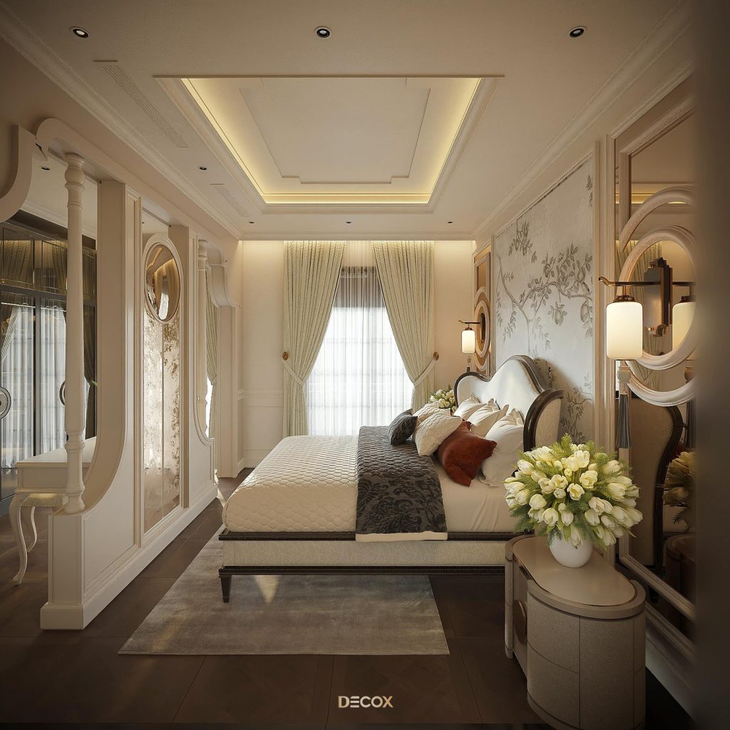 decor phong ngủ với rèm cửa