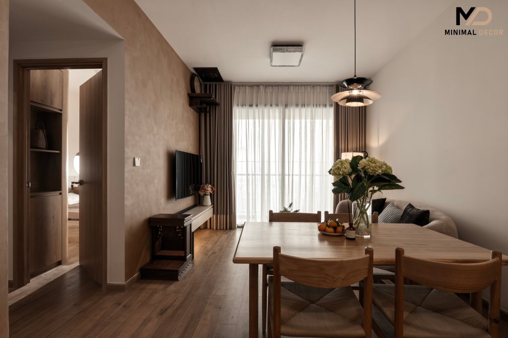 gạch giả gỗ nâu óc chó cho phòng khách