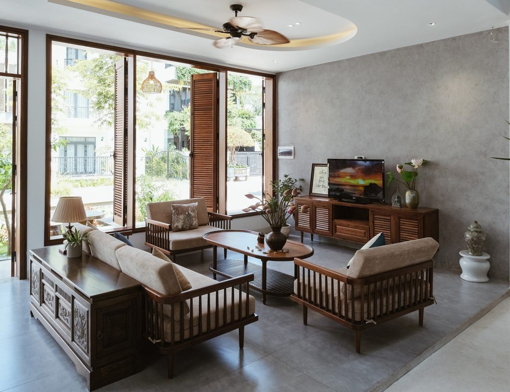 gạch lát nền phòng khách phong cách Nhật Bản