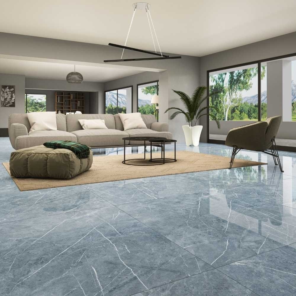gạch lát nền phòng khách màu xanh cẩm thạch