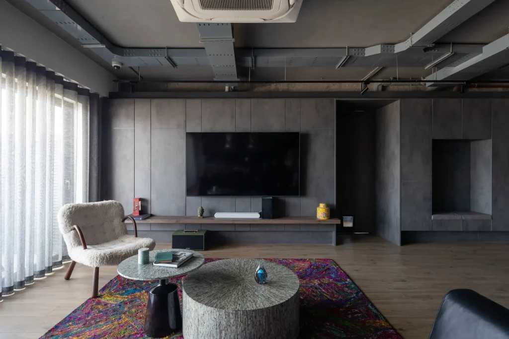 gạch ốp tường phòng khách giả bê tông đẹp