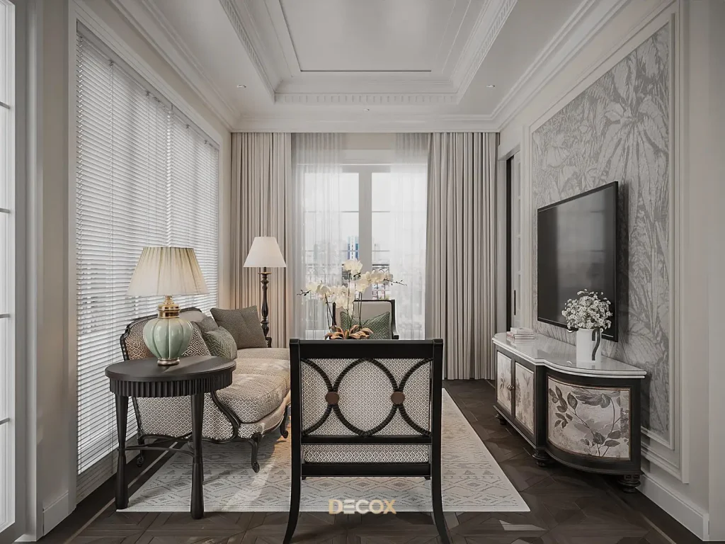 gạch ốp tường phòng khách phong cách Indochine