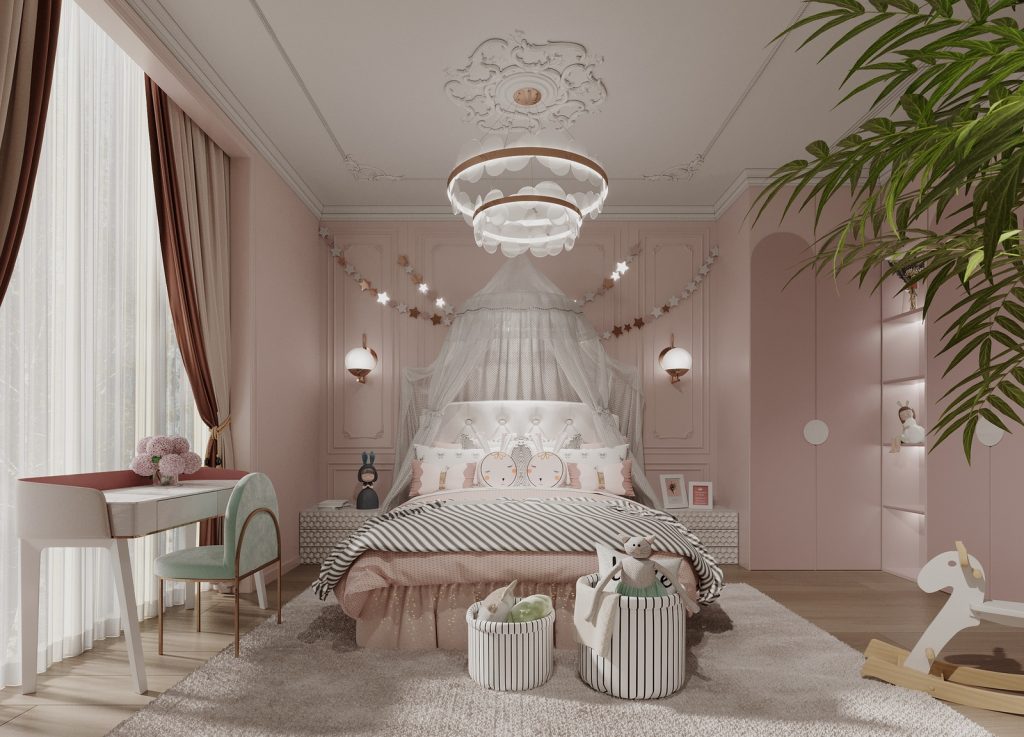 phòng ngủ đẹp cho nữ phù hợp bé gái