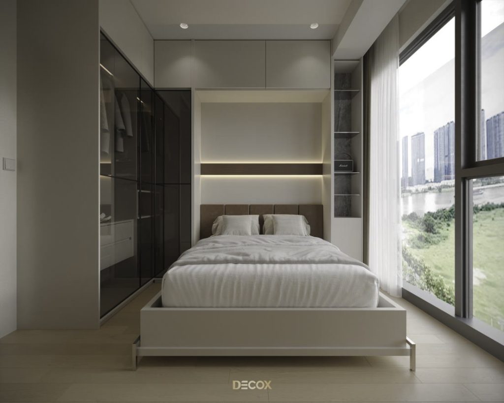 phong thuỷ phòng ngủ - không kê đầu giường  sau bức tường của bồn cầu