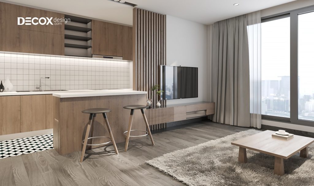 thiết kế nội thất chung cư cao cấp chất liệu gỗ