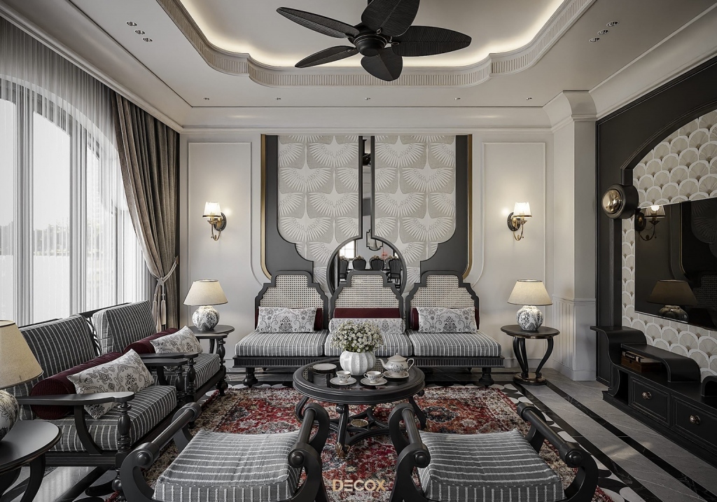 trần thạch cao phòng khách indochine