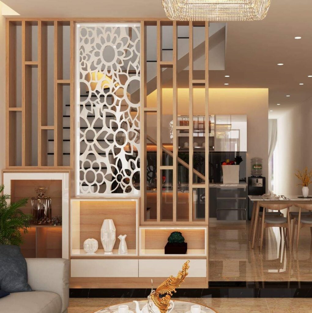 vách ngăn phòng khách và bếp nhựa CNC
