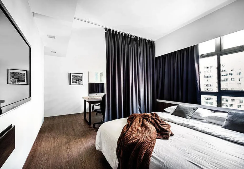 vách ngăn phòng ngủ bằng rèm vải