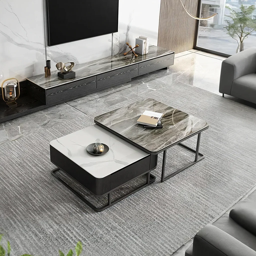 bàn sofa mặt đá 2 tầng