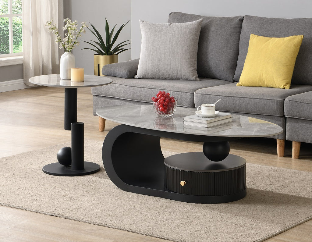 bàn sofa mặt đá tích hợp hộc tủ