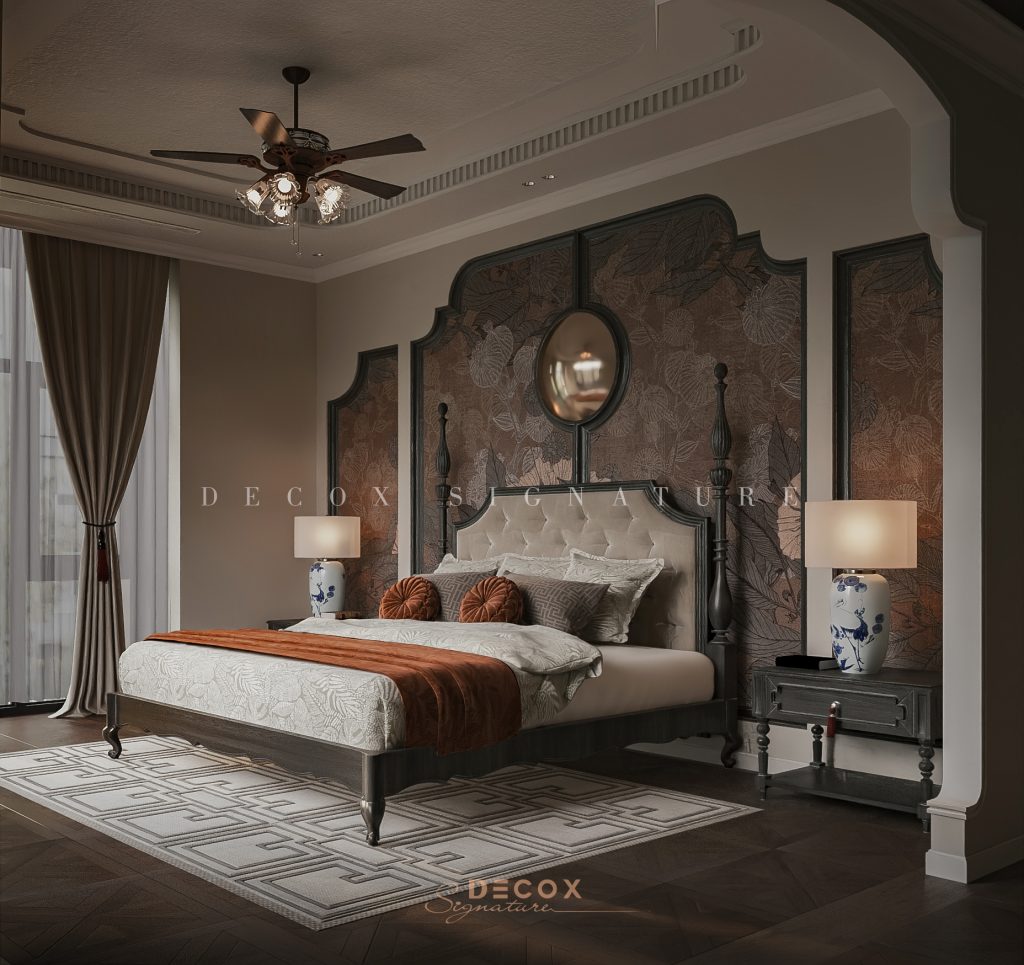 Giường gỗ óc chó tân cổ điển