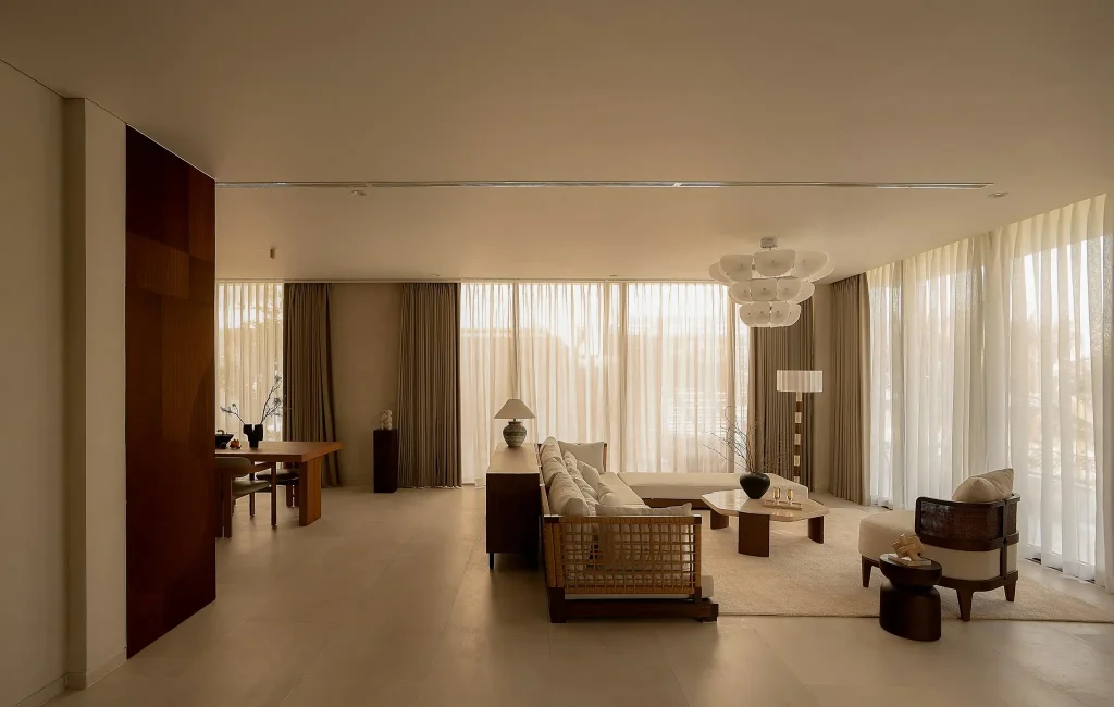 sofa gỗ óc chó phong cách Nhật Bản