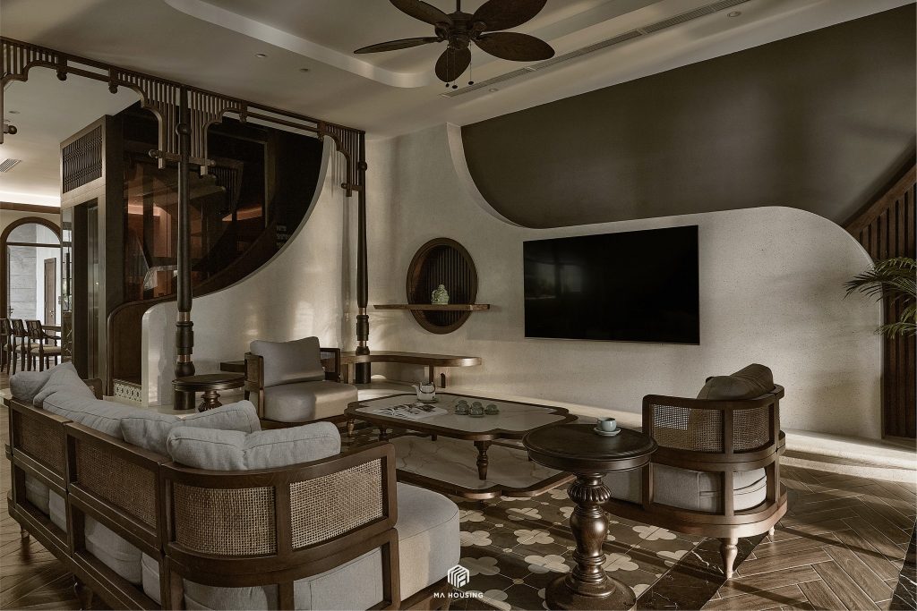 sofa gỗ óc chó tân cổ điển