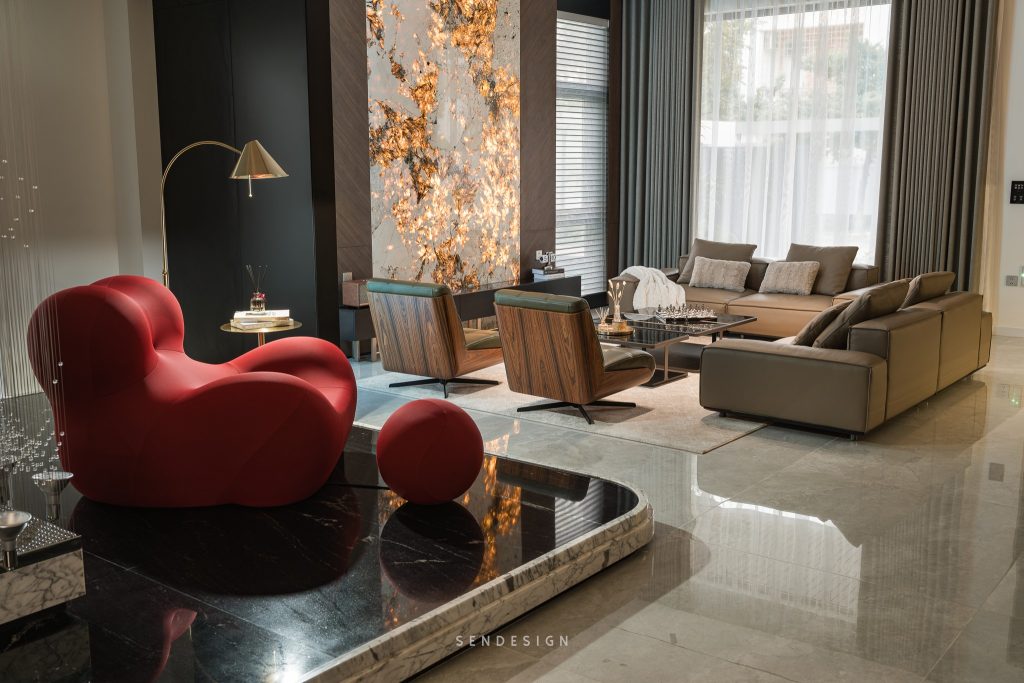 đá lát nền phòng khách phong cách luxury