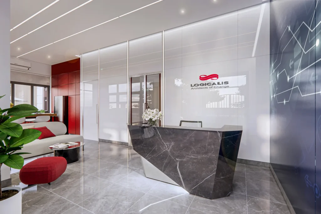 quầy lễ tân ốp đá nhân tạo