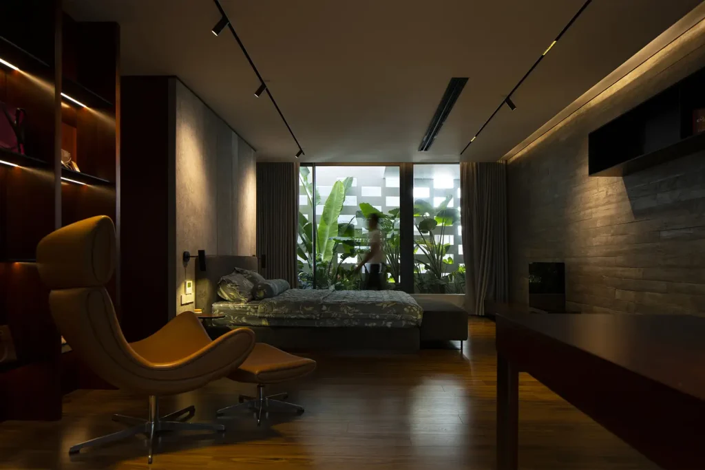 ốp tường đá tự nhiên phòng ngủ mộc mạc