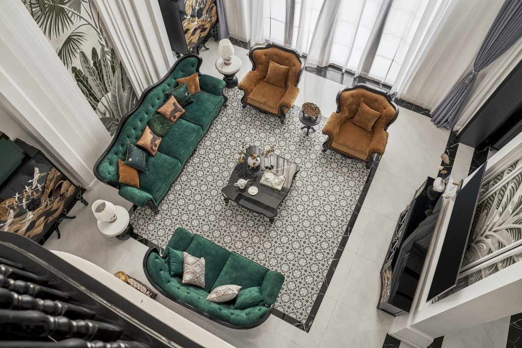 gạch mosaic lát nền phòng khách