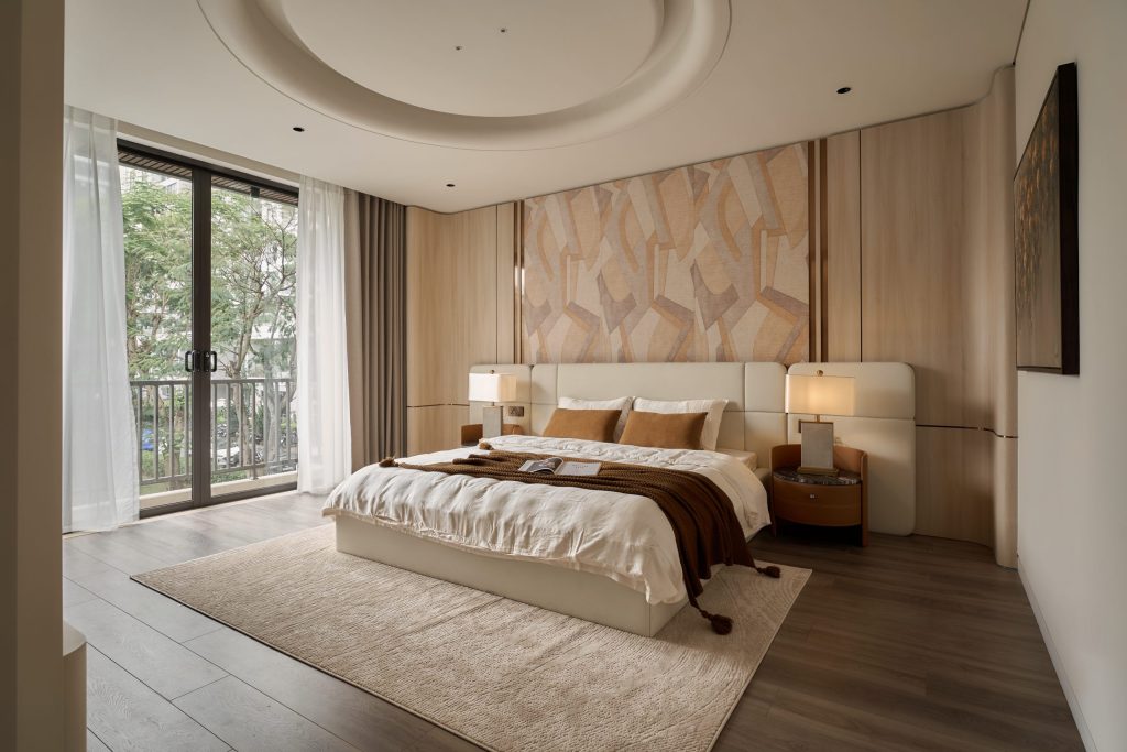 màu gỗ óc chó ấm cúng cho sàn phòng ngủ